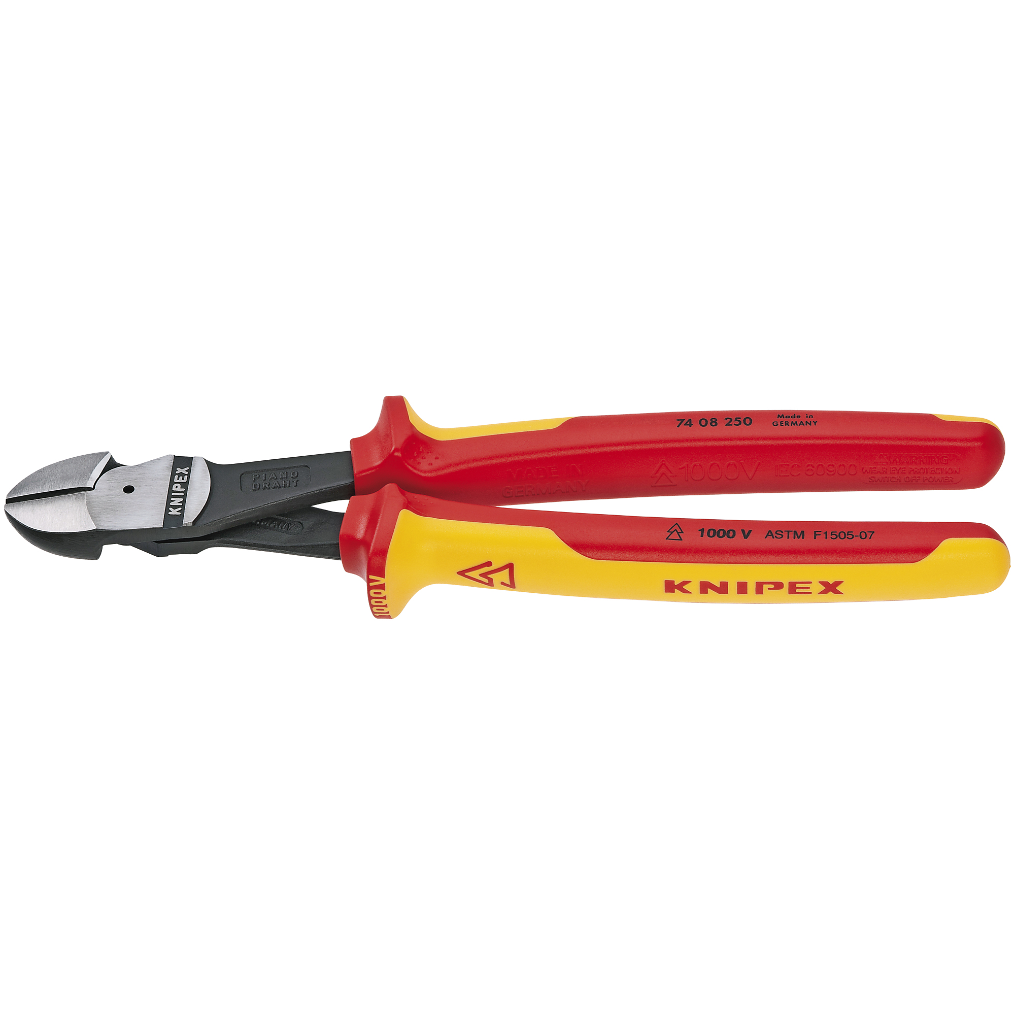 KNIPEX, Hi Lev Diagonal Cutters-1000V, Comfort Grip, 10in., Pieces (qty.) 1 Material Chrome Vanadium, Jaw Capacity 0.188 in, Model# 74 08 250 US